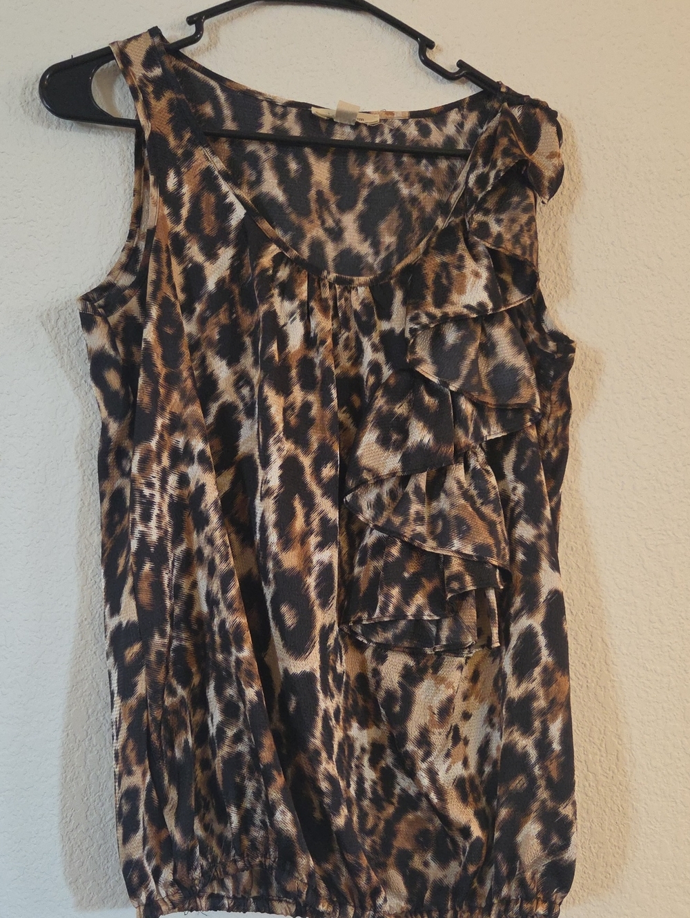 Leopard Print Ruffle Sleeveless Blouse - Brown